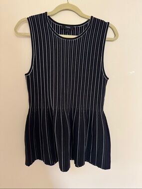 Theory Black Tank Top with White Pinstripes
